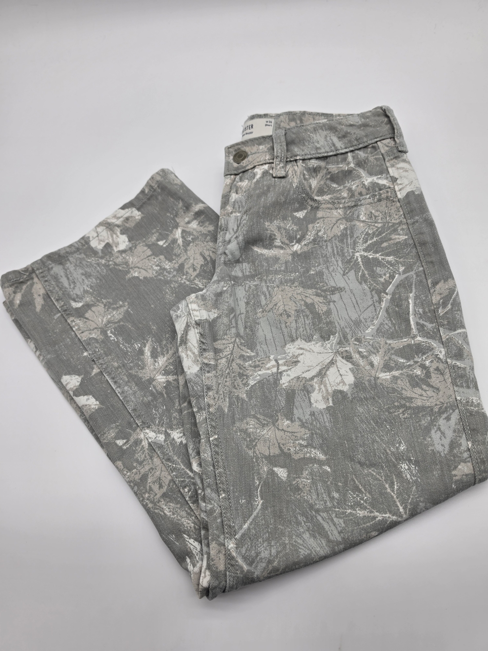 Hollister Gray & Cream Leaf-Print Wide Leg Jeans